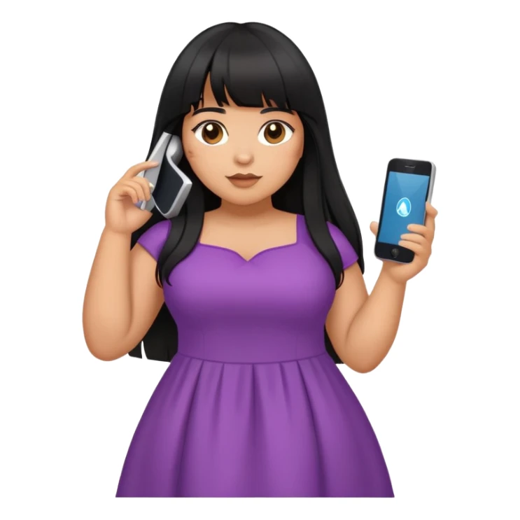 Latina girl with bangs black long hair plus size dress with iPhone sticker