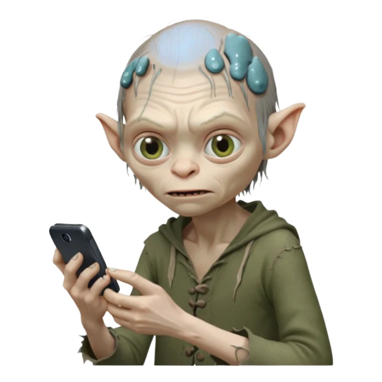 gollum typing a cellphone in a WhatsApp sticker