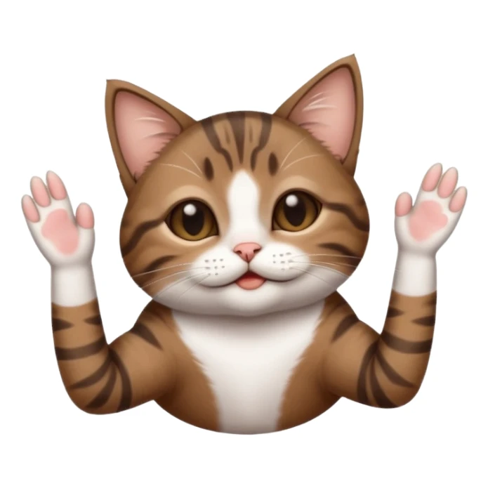 dark brown tabby and white small cat in funny positions upside down with paws covering eyes sticker