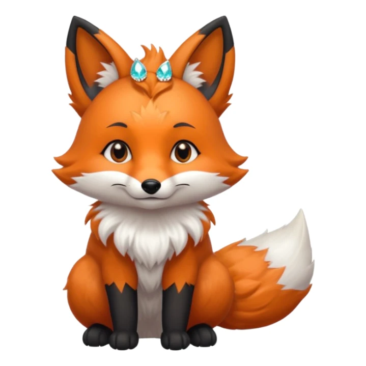 Floofy the Creampuff fox blackish gray fur color chubby Black paws orange color 3 tailsCrystals on the head, tails and Back sticker