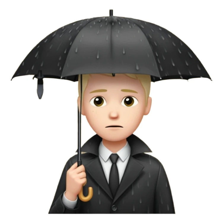 Sad Guy standing against wall holding umbrella  in pouring rain  sticker