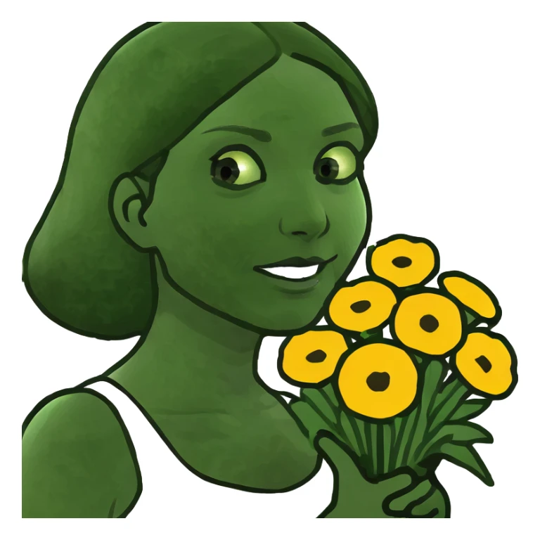 Lady offering bouquet of flowers ￼ sticker