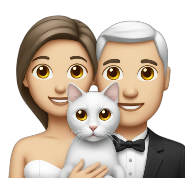white couple marriage and holding gray cat sticker