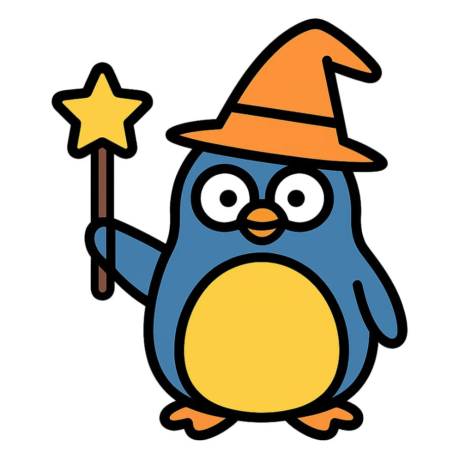 color outline icon of a penguin wizard sticker