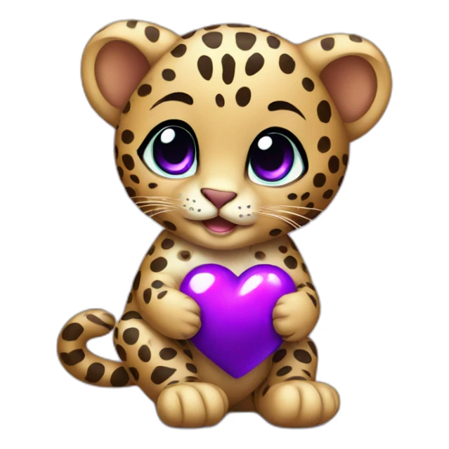 Baby leopard holding a purple heart  sticker