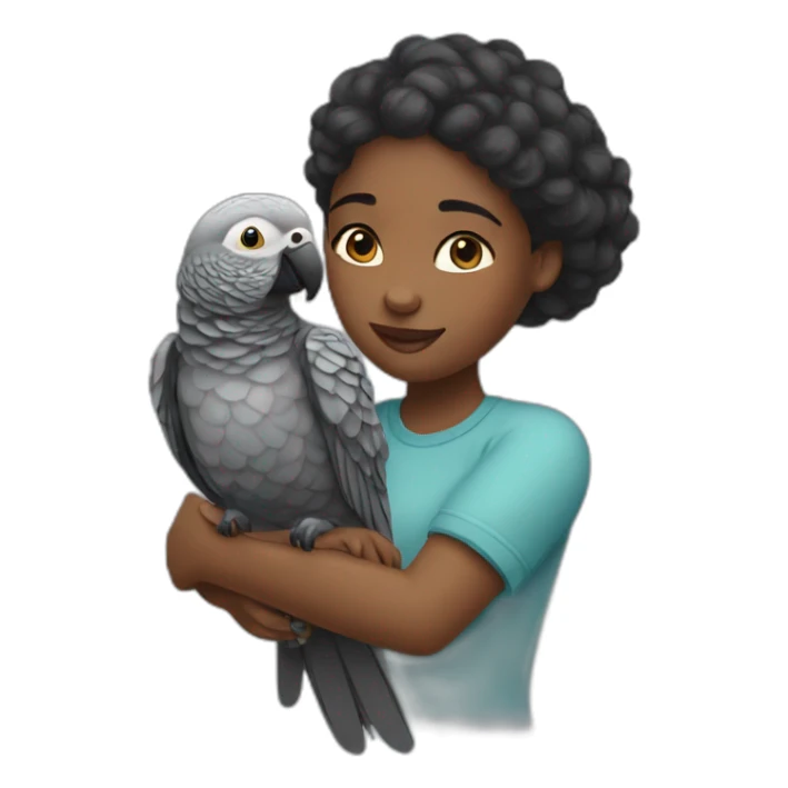 Black girl hugging an African grey parrot sticker