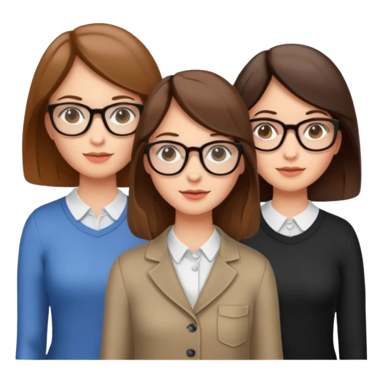three girls, two brunettes and one light brown-haired with glasses sticker