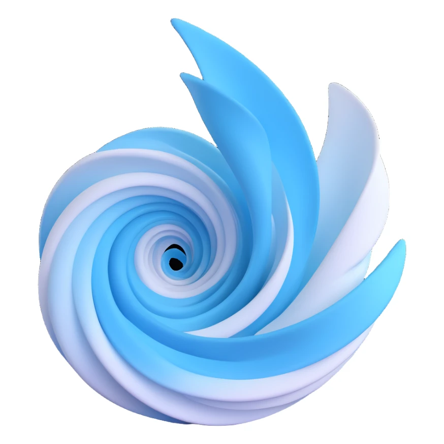 3D emoji of the word WIND, stylized with light blue, white, and soft gradients, swirling effect sticker