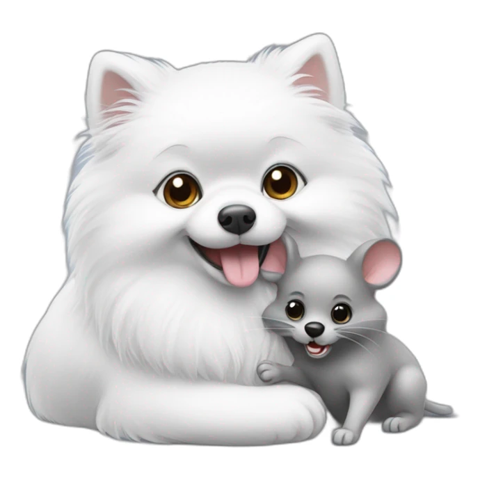 white pomeranian and gray mouse hug sticker