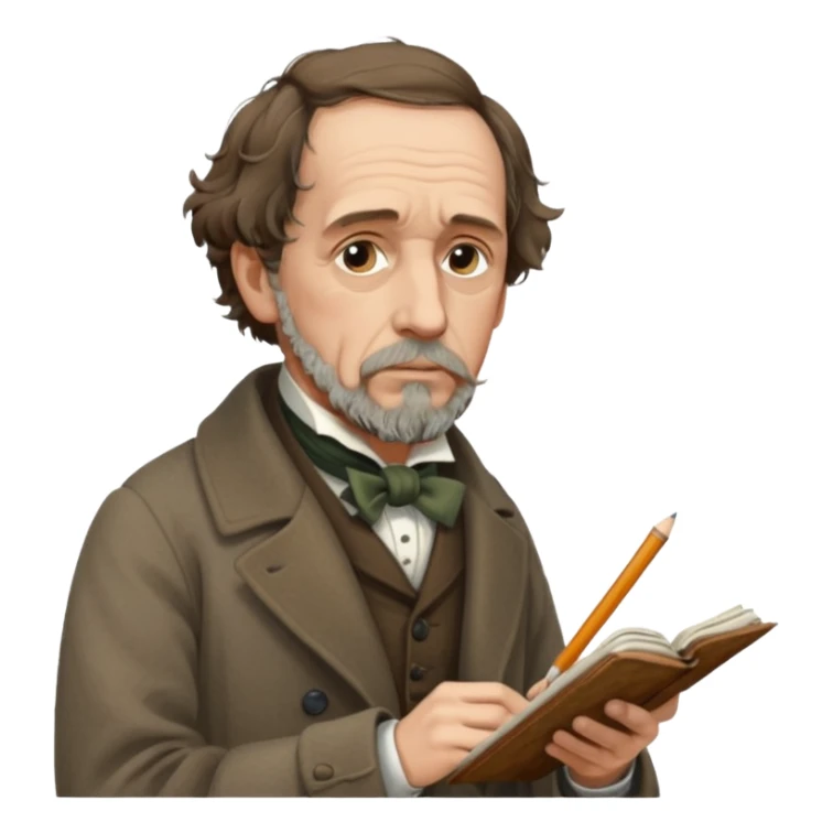 Charles Dickens writing near the seashore sticker