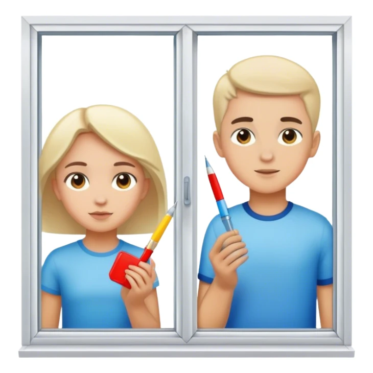 A boy and a girl are tinting the windows. sticker