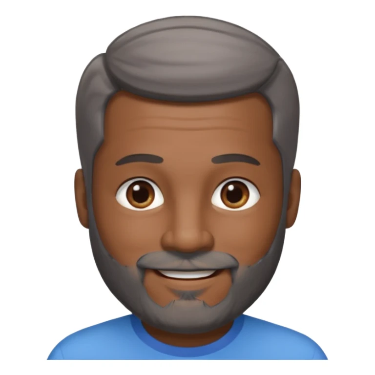A middle-aged man with a medium black and gray beard, short dark hair cut to the scalp on the sides and combed back on top, blue eyes, smiling, dark skin tone sticker