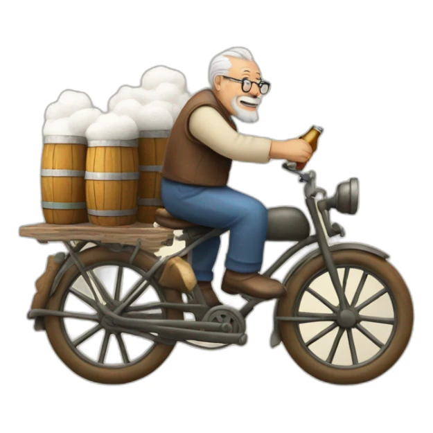 Old man riding on cotton with two bottle of beer in hands sticker