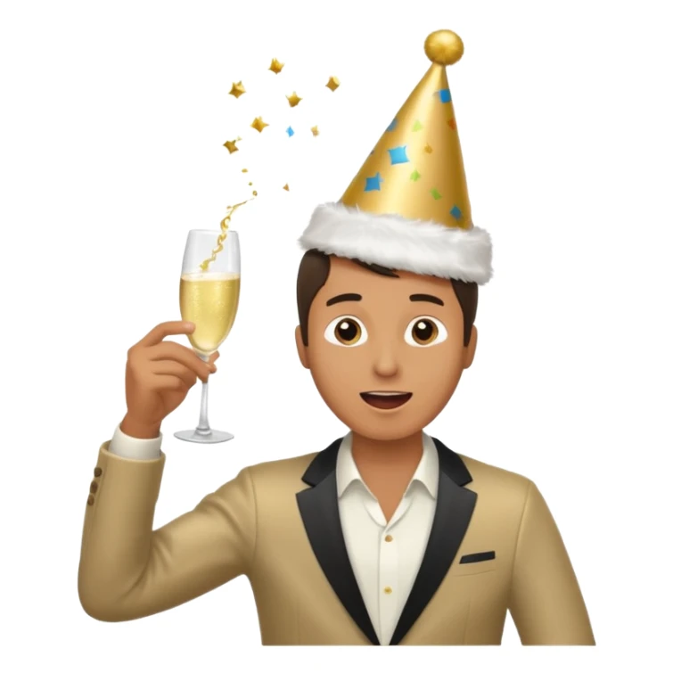 An energetic man throws his head back, drinking champagne loudly as the New Year begins. sticker
