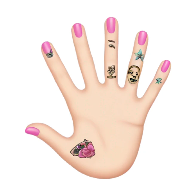 White girl hand with pink nails and tattoos sticker