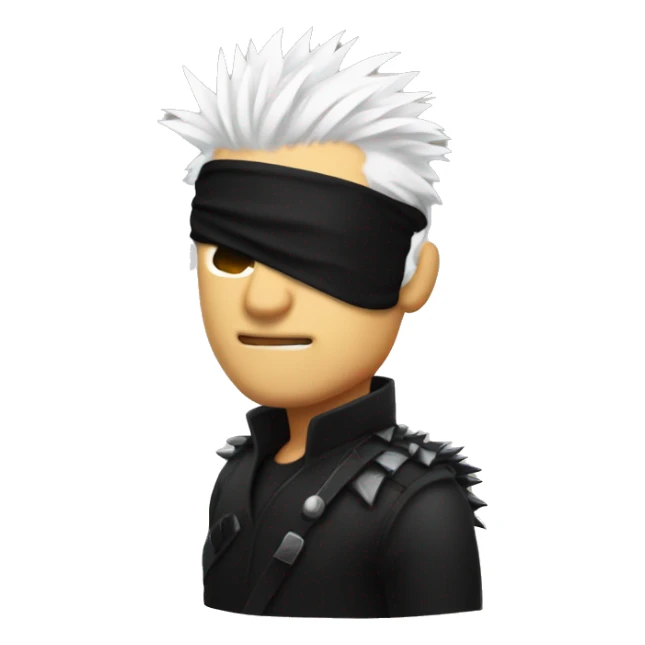 spiky white hair and a black blindfold sticker