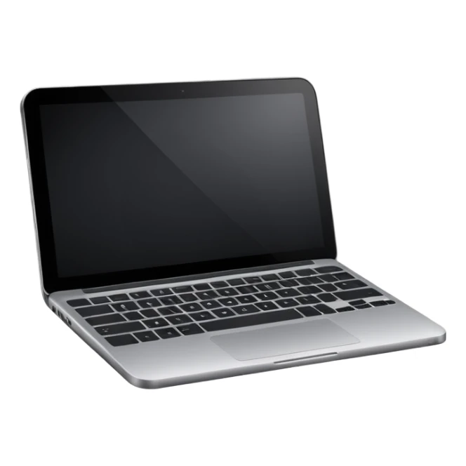 iOS-style emoji of a modern laptop. Smooth gradients, rounded shape, metallic look. Simple, clean, no background, balanced proportions black screen. sticker