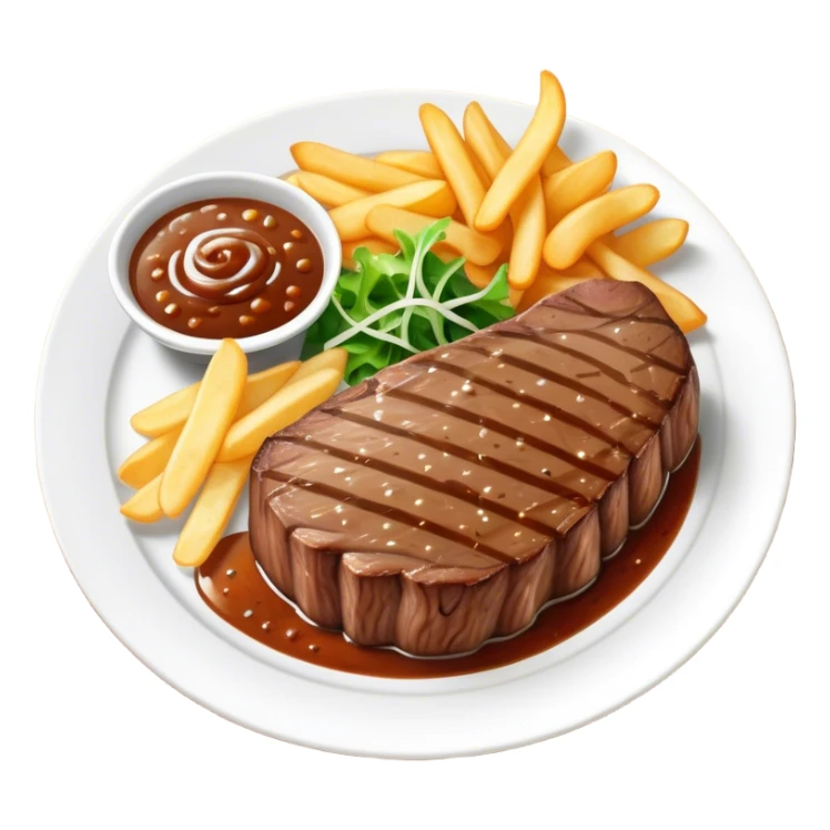 big juicy australian steak meal featuring chips, small salad in a ramiken and gravy  sticker