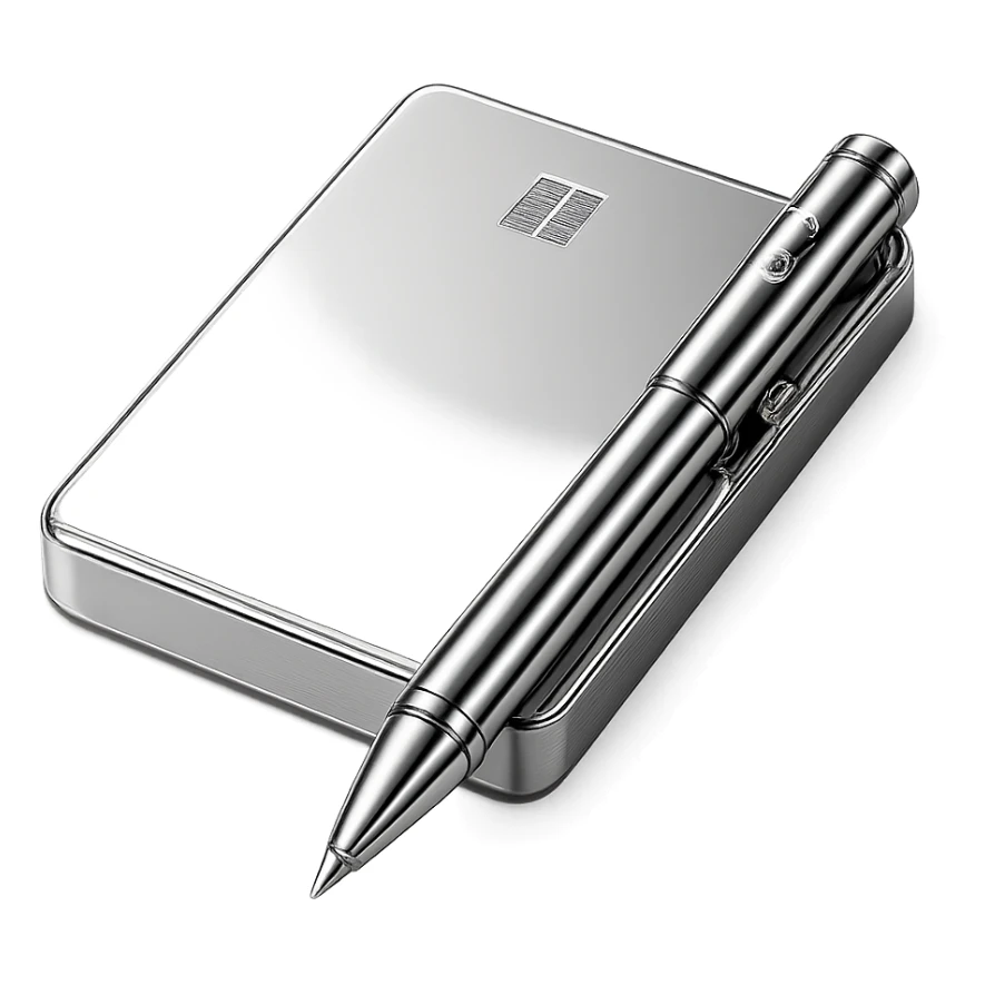 reflective chrome paper and pen set, both highly metallic and polished sticker