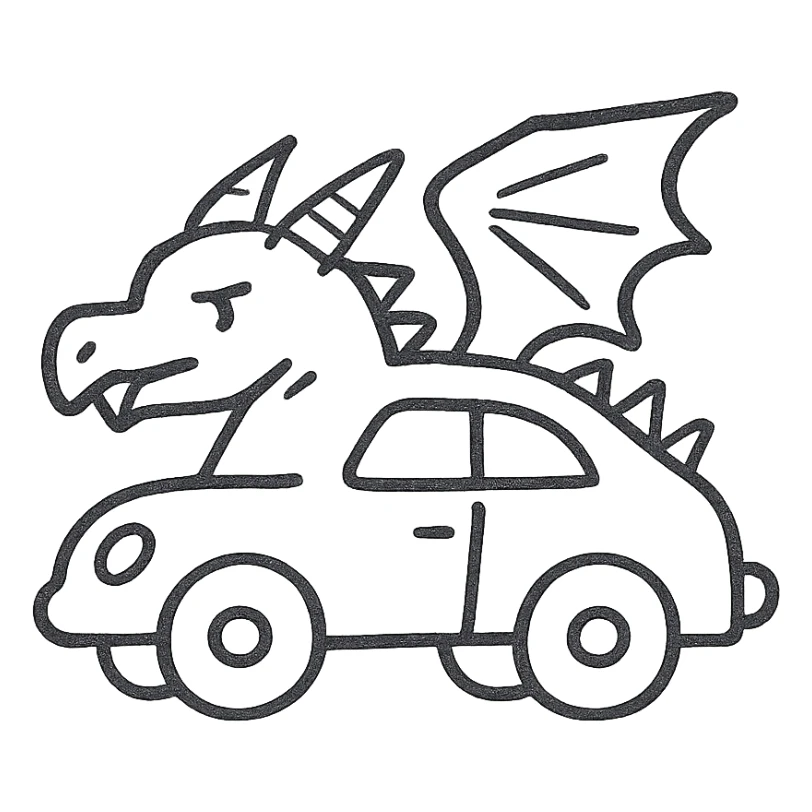 hand-drawn outlined icon of a car inspired by a dragon sticker