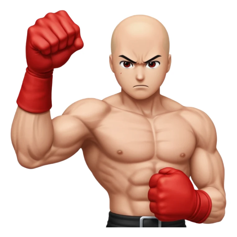 Angry Saitama with his red giant hand punching sticker