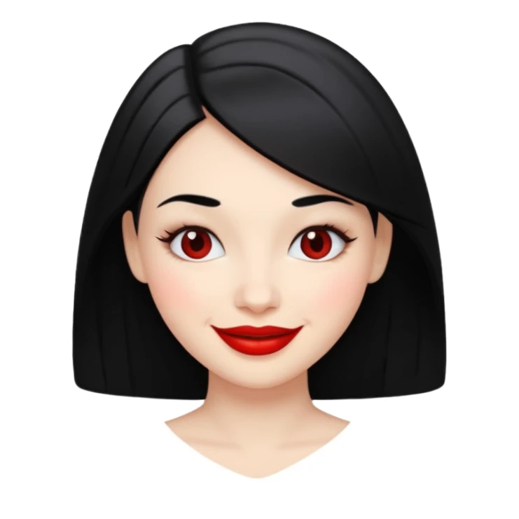 white woman with black hair, smiling face sticker