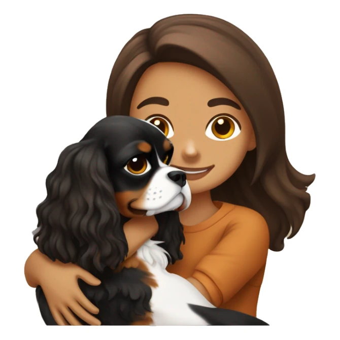 cute girl hugging two black and brown cavalier king charles spaniel  sticker