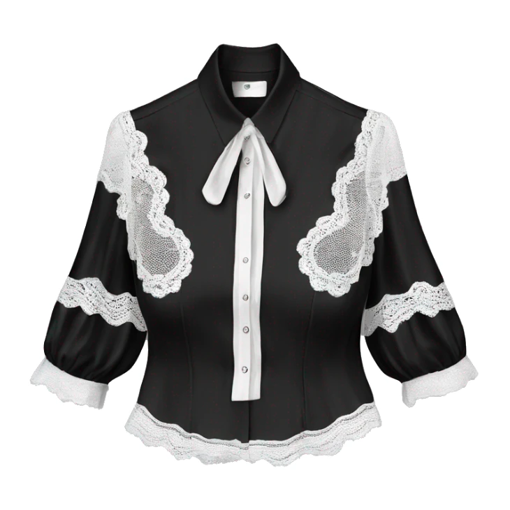 Realistic isolated black cap sleeve silk button up blouse with white lace. sticker
