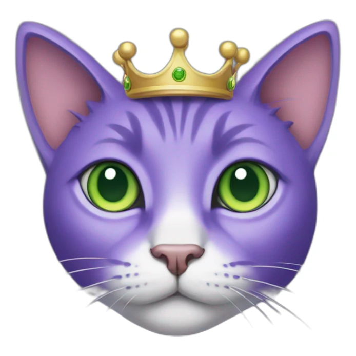 purple cat with big green eyes in a crown  sticker