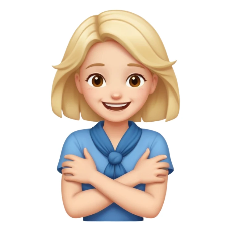 girl with crossed arms holding neck laughing  sticker