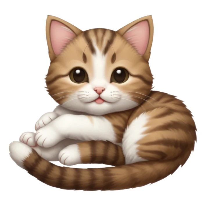 dark brown tabby and white kitten in funny positions upside down with eyes closed sticker