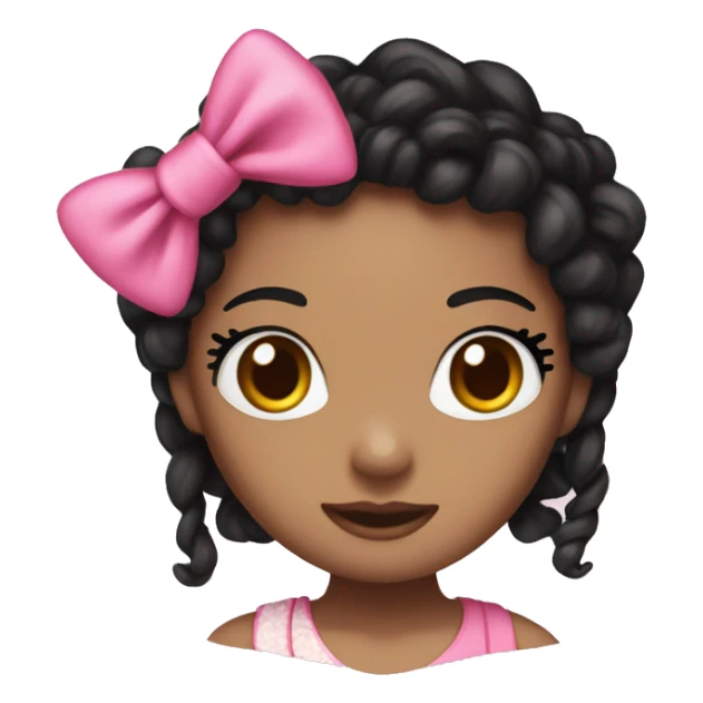 brown hello kitty with long black curly braids with pink bows on them sticker
