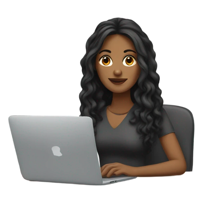 Tech brown woman with long wavy black hair on the laptop  sticker