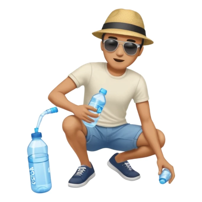 man full body emptying in the floor a bottle of water sticker