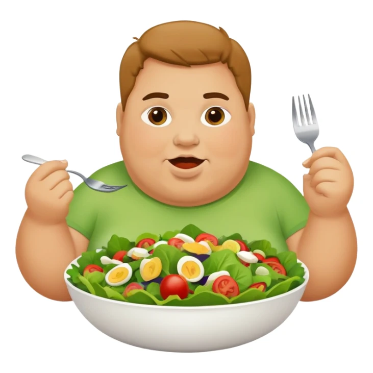 A fat person eating a healthy salad sticker