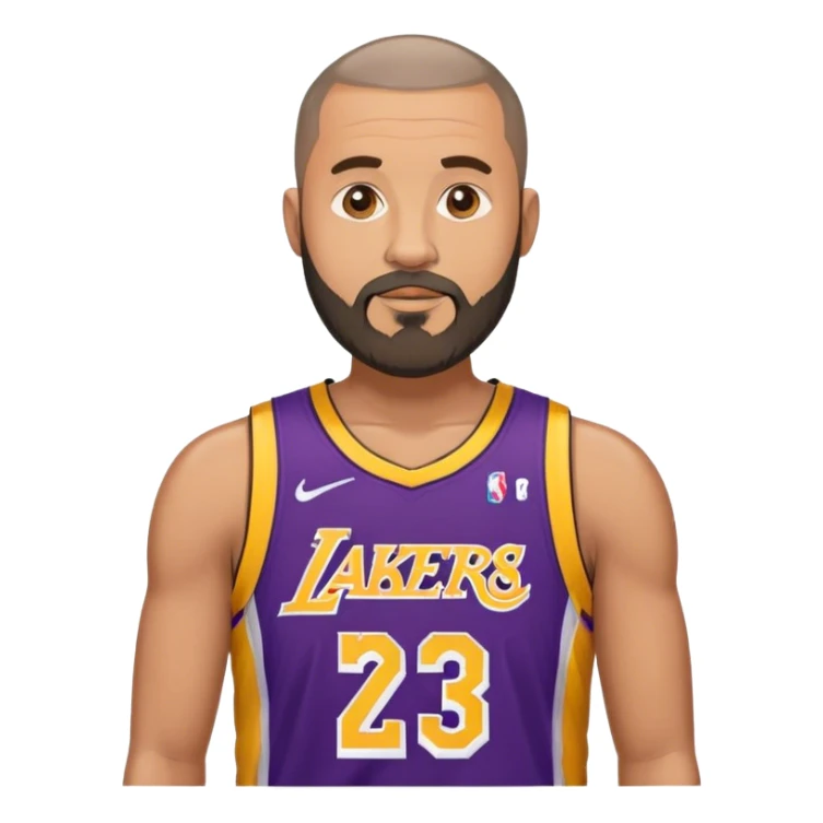 mature male portrait with beard and buzz cut and a lakers jersey sticker
