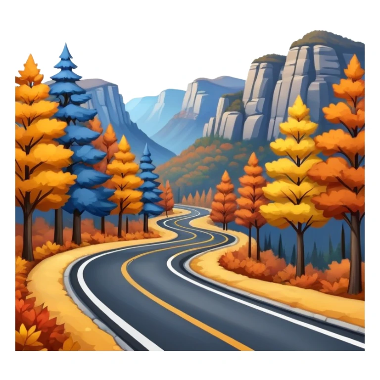 An asphalt road through the blue mountains and autumn colored trees sticker