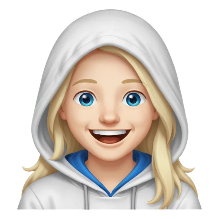 Laughing-long-hair-blue-eyes-white-hooded-sweatshirt sticker