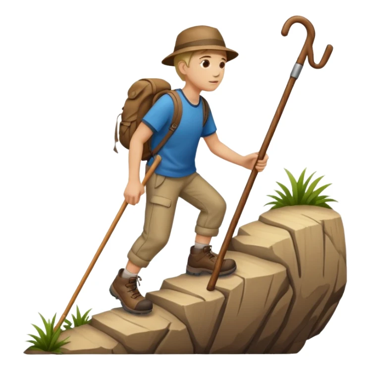 Walking up a hill with a wooden cane sticker