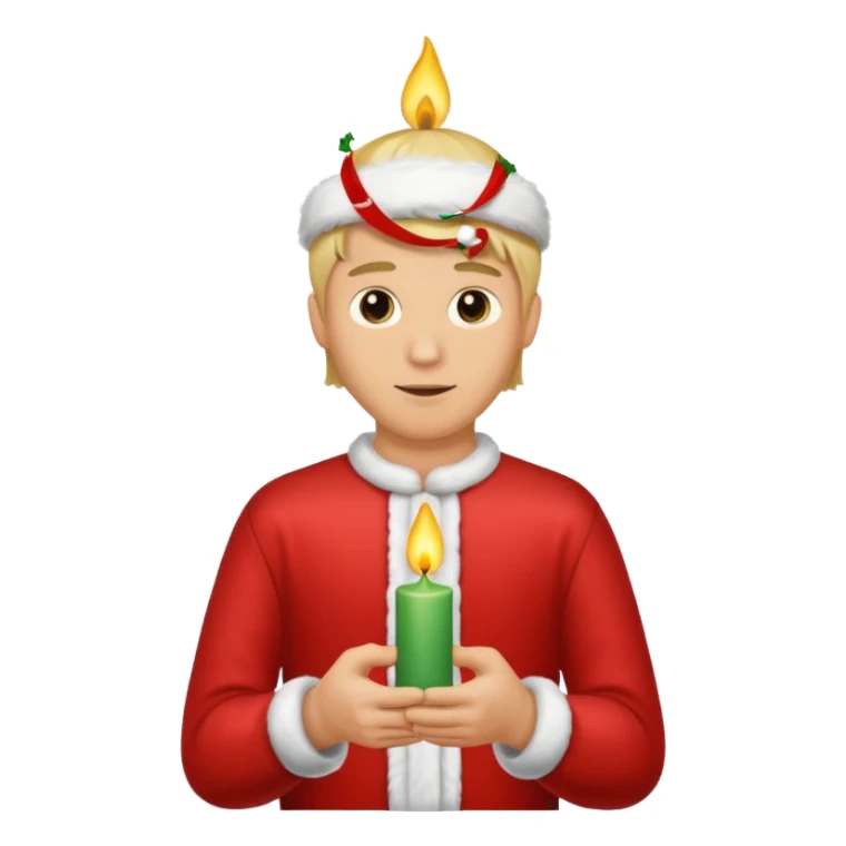 blonde man holding christmass ornamented candle sticker