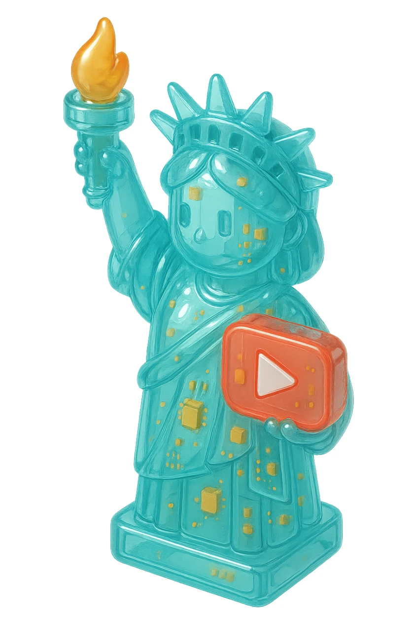 Statue of Liberty with YouTube play button, glossy circuit style sticker