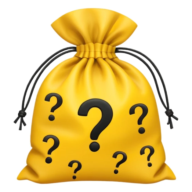 tied bag printed with q&a stuffed with yellow question marks sticker