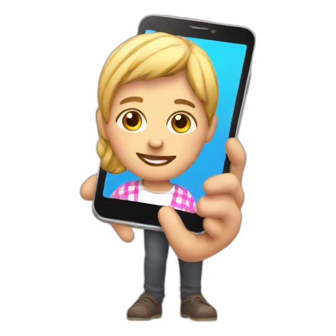 holding a smartphone with pink check on the screen sticker