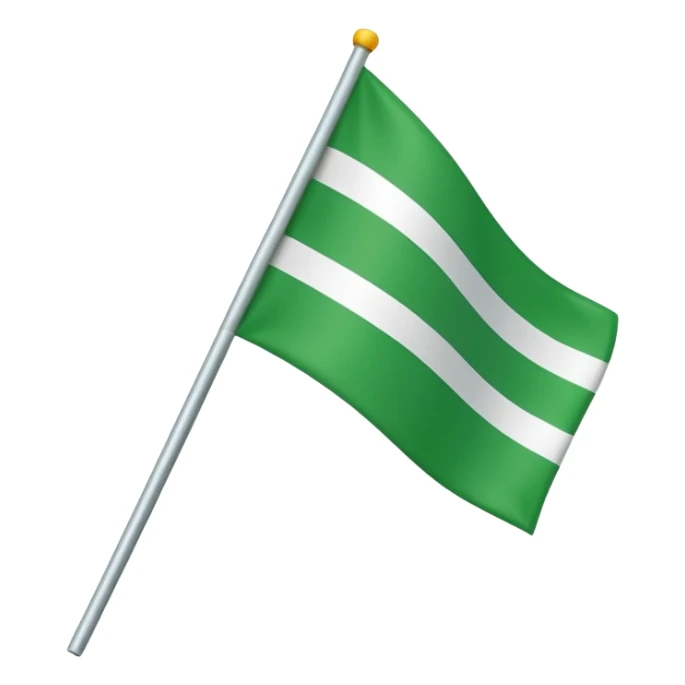 A red flag with a vertical and horizontal white stripe and two diagonal green stripes. Apple flag emoji style sticker