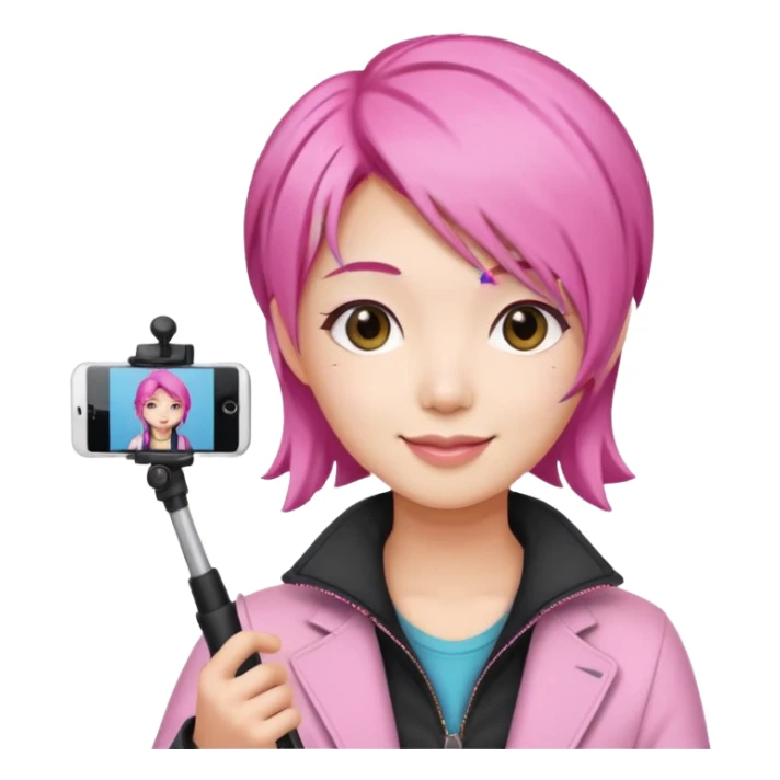 asian influencer pink hair selfie stick sticker