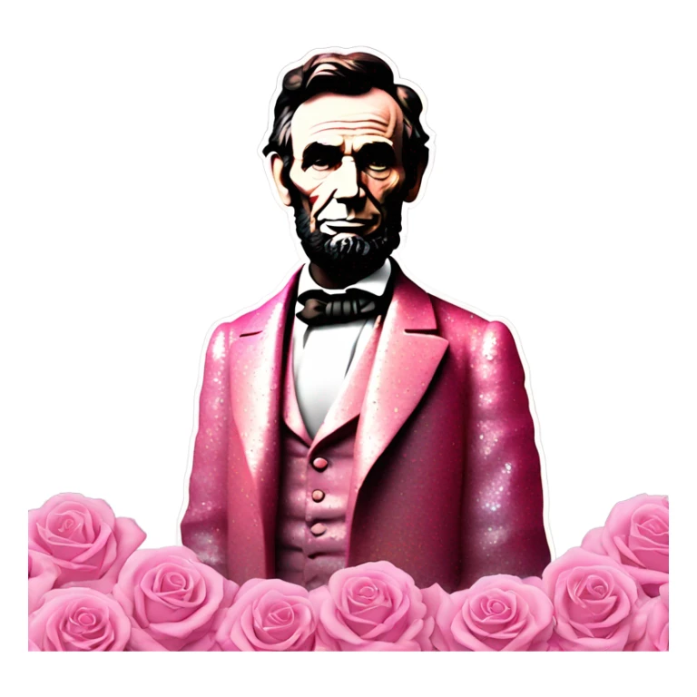Pink ombre statue of Abraham Lincoln with glitter and roses  sticker