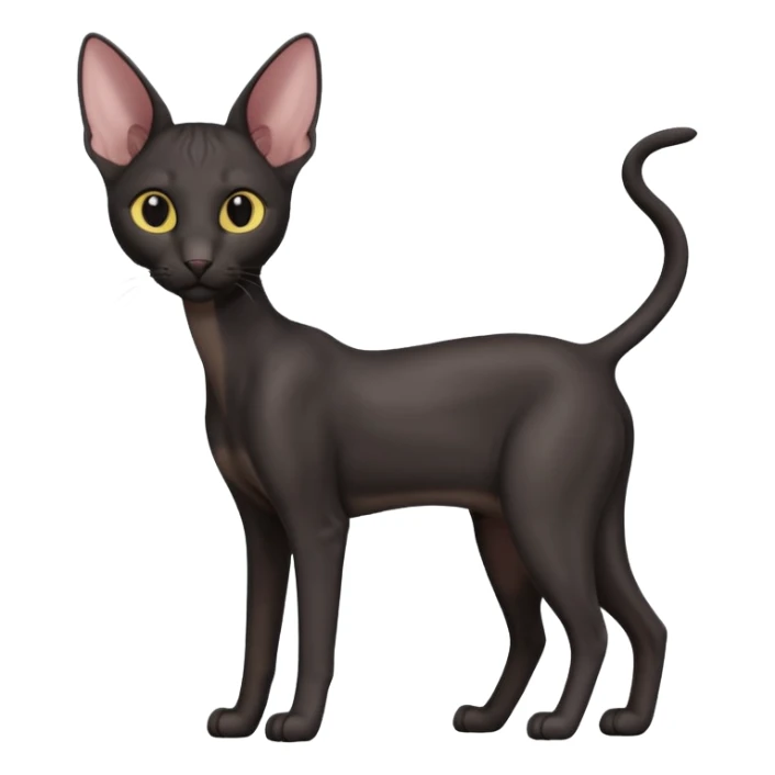 A 3D cartoon black Oriental Shorthair cat with bulky body, tall ears, reflective fur, dark cinematic background, Memoji-style. full body or half body. sticker