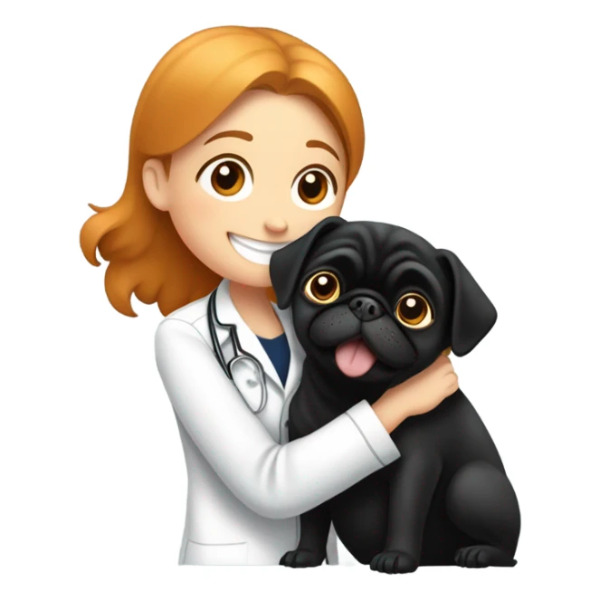 Black pug cuddles ginger veterinarian girl  sticker