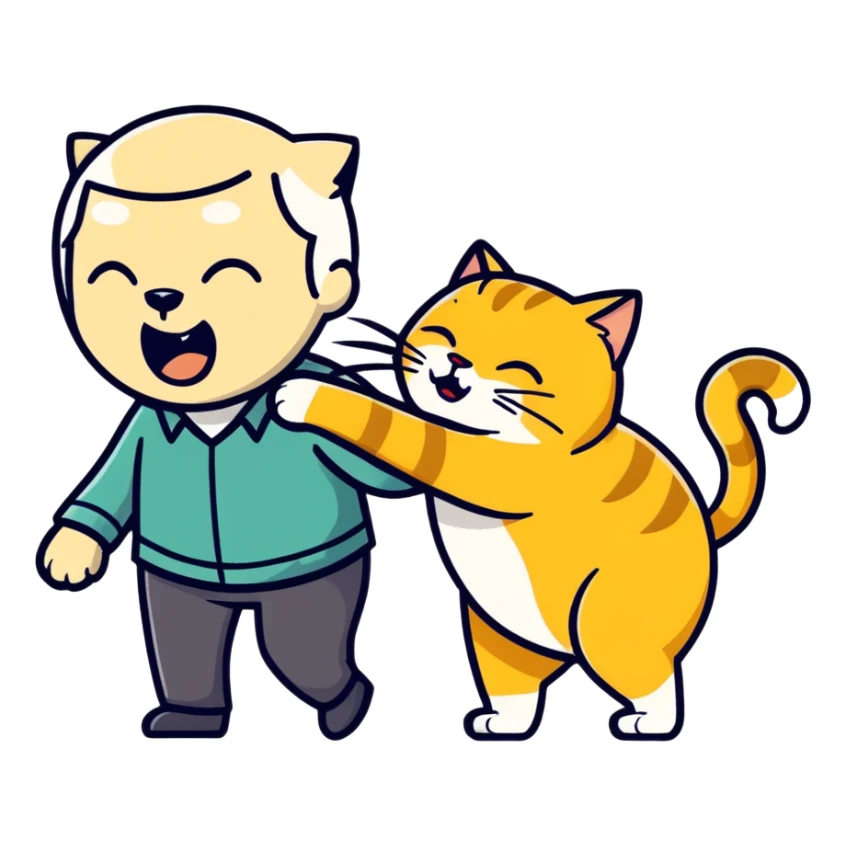 golden cat  meowing ￼at old blind man  sticker