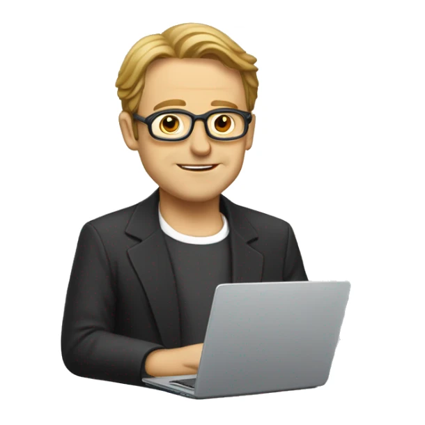 Religious Gerard Deparye with a laptop works sticker